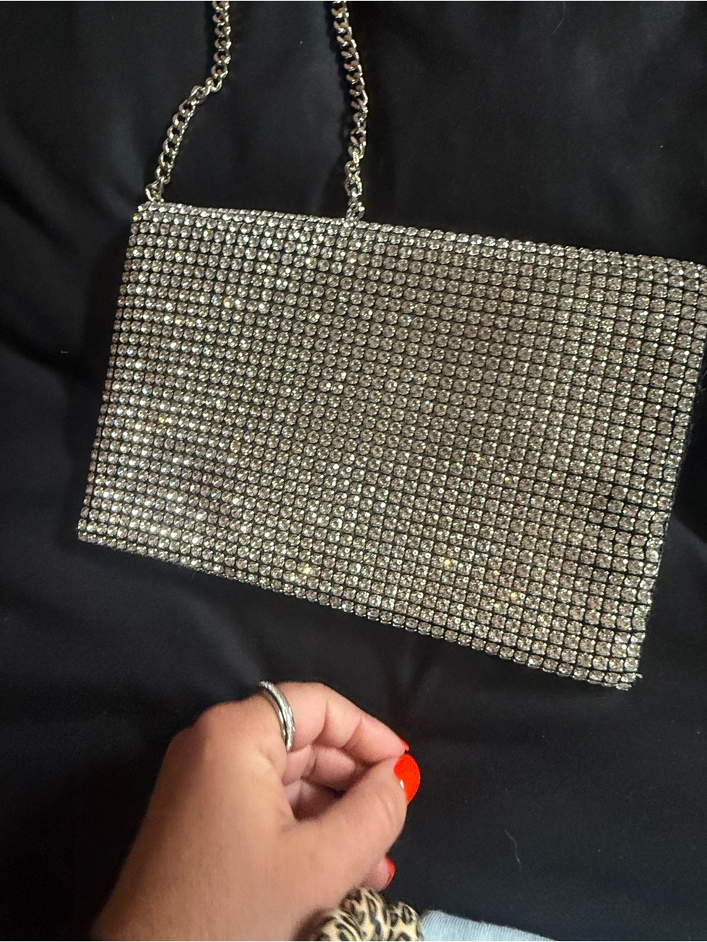 Silver Crystal Mesh Chain Shoulder Bag - Picture 3 of 4